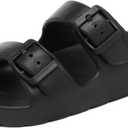 INMINPIN Boys Girls Double Buckle Slide Sandals Comfort Beach Pool Shower Slippers Adjustable Indoor Outdoor Little Kid/Big Kid (Black)