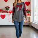 Buffalo Plaid T-Shirt for Women Faith Leopard Heart Long Sleeve Casual Tee Love garphic Funny Print Tops (Gray, L)