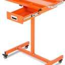 Adjustable Height Mobile Work Table,Mechanic Rolling Tool Cart with Brakes,300Lbs Capacity Mobile Rolling Tool Tray with Drawer for Garage, Repair Shop,Workshop and DIY (Orange)