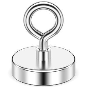 Fishing Magnet for Holiday, Super Strong Rare Earth Magnet, 350 lbs Heavy Duty with Countersunk Hole Eyebolt, 2 inch Single-Sided for Kitchen Accessories, Home, Beach, Pickup and Christmas