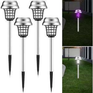 Qualirey 4 Pcs Solar Bug Zapper Outdoor Waterproof Solar Mosquito Zapper Outdoor Solar Powered Mosquito Killer Lamp Mosquito Repellent Lamp for Patio Yard Garden Insect (Purple Light, White Light)