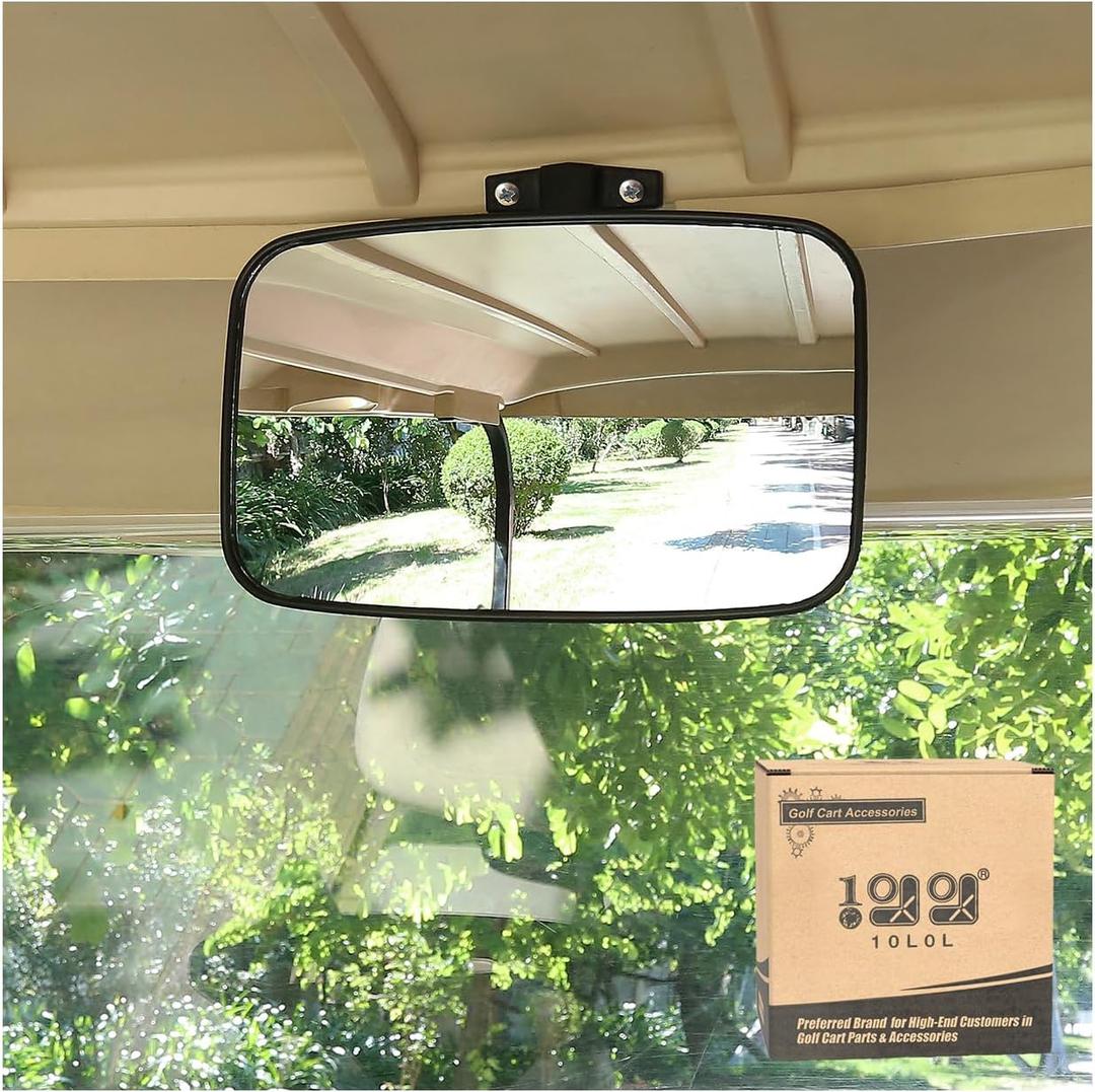 10L0L Universal Adjustable Golf Cart Convex Rear View Mirror for EZGO, Yamaha, Club Car, 9x5.5 inches