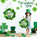 Wooden St. Patrick's Day Decoration Shamrock Door Wreath for Front Door Sign Wall Signs Clover Spring Decoration, Irish Sign Welcome Hanging for Home Decor Party Outdoor Indoor Supply (Green)
