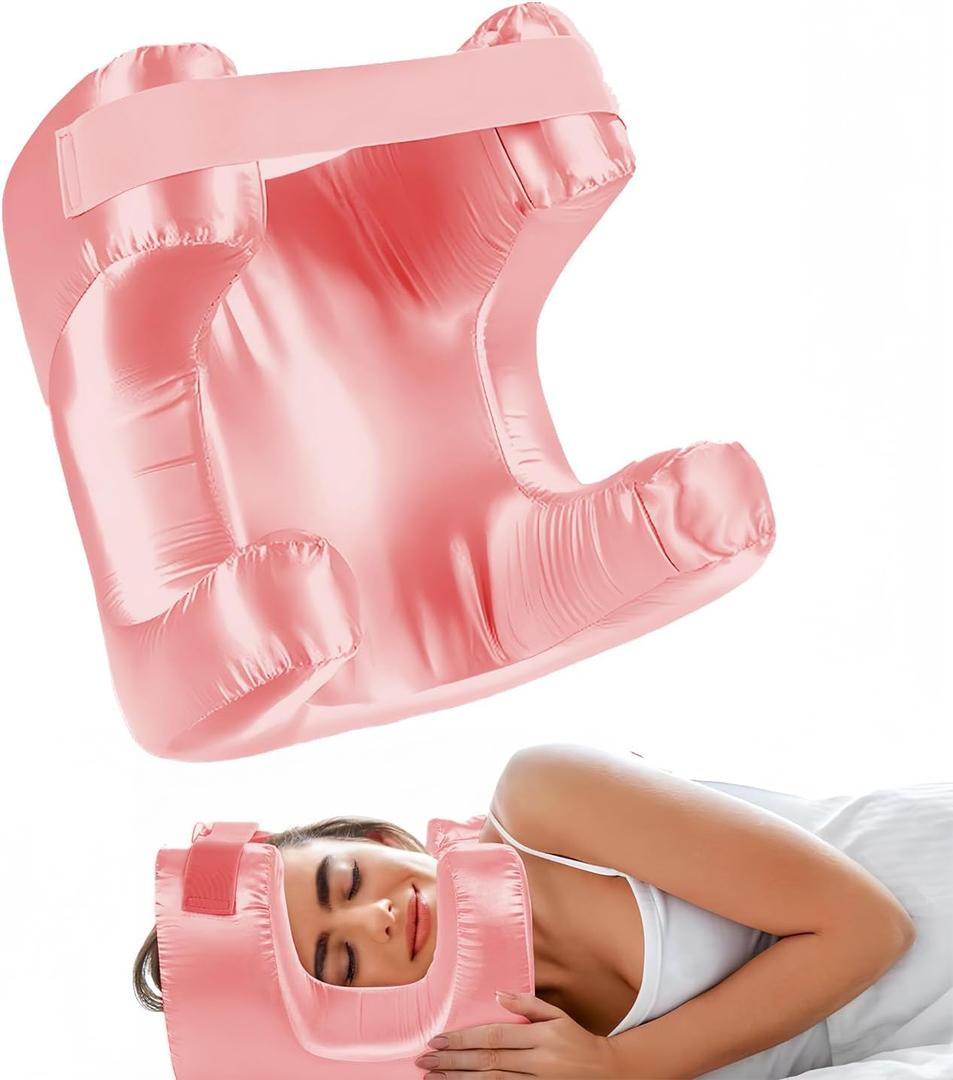 Face Pillow for Wrinkles, Anti Wrinkle Pillow for Beauty Sleep, Ergonomic Beauty Cervical Pillow with Cooling Silk Pillow Covers(Pink)