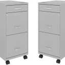 Home Square 3 Drawer Mobile Metal Filing Cabinet Set in Arctic Silver