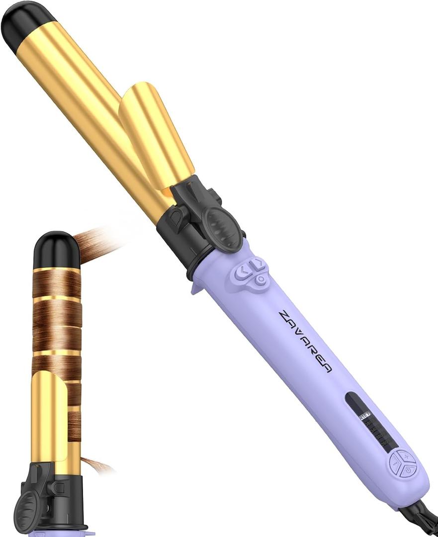 Rotating Curling Iron, ZAVAREA 1 1/4 Inch Automatic Curling Iron Self Curling Wand with Extra Long Barrel for Medium and Long Hair, Dual Voltage Auto Rotating Hair Curler for Curls and Waves (Purple)
