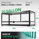 Tempered Glass Reptile Tank, 30x12x12 Inch Front Opening Terrarium with Top Screen Ventilation & Water-Holding Bottom, 20 Gallon Reptile Enclosure for Snake, Leopard Gecko, Bearded Dragon