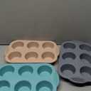 Silicone Muffin Pan - 6-Cavity Nonstick Baking Tray for Muffins, Cupcakes, Brownies and More - Food Grade and BPA Free - Pack of 3 Colors (Gray, Orange, Peacock Blue)