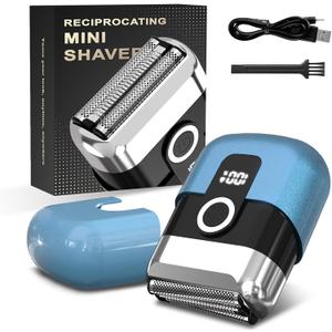 Electric Foil Shaver for Men: Mini Electric Razor for Face/Beard - 3 Floating Blades Cordless Razor with LED Display - IPX7 Waterproof Wet Dry Shaving for Travel & Home, USB Type C (Blue)