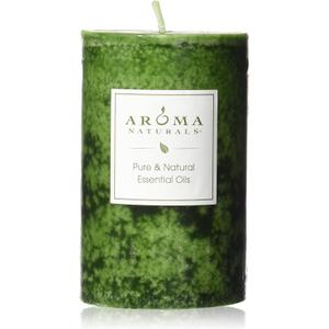 Aroma Naturals Holiday Juniper, Spruce and Basil Essential Oil Pillar Candle, Fresh Forest, 2.5 inch x 4 inch