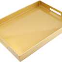 Spsyrine Gold Plastic Serving Tray for Ottoman, Coffee Table, Rectangle Decorative Tray for Entertaining, Outdoor, Living Room, Home Decor (11.8" x 15.7" x 1.6")