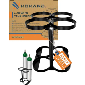 Premium Quality Detachable Oxygen Tank Holder (4) for E, D, M9/C Size Cylinders - Heavy Duty Metal Storage Rack - Portable Oxygen Tank Carrier for Travel & Vehicle Use (Black) (4.5" Wide Slots)