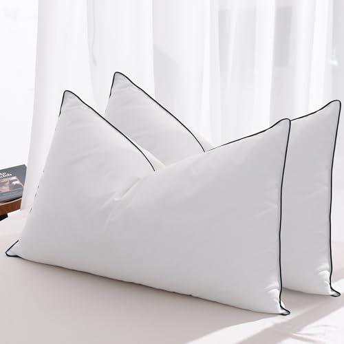 Mosluna Feather Down Pillows King Size Set of 2, Luxury Hotel Collection Bed Pillow 1 Pack, Airyfil™ Powered Fillings & Feathers Pillow，Fluffy Plush for Side Sleepers, Medium Firm, 20x36 in.