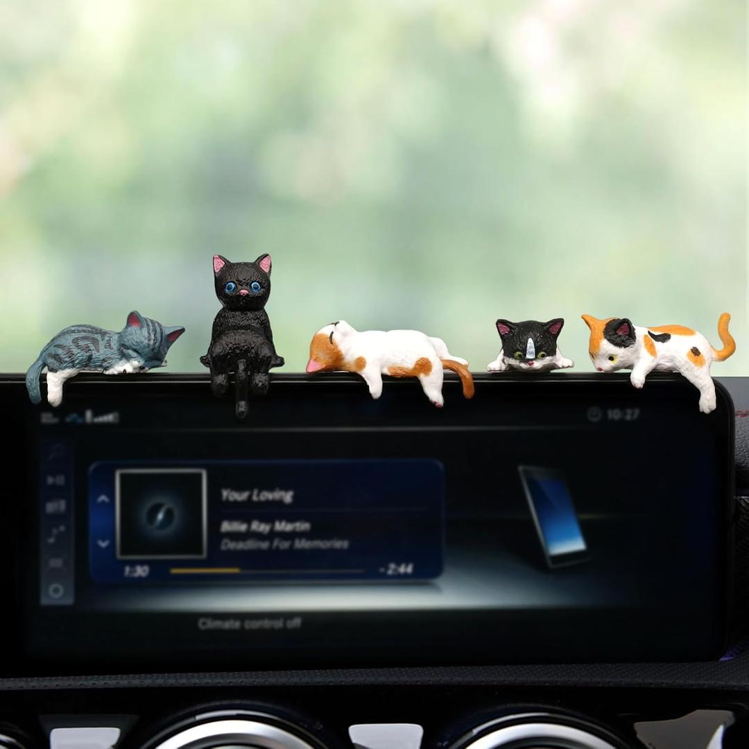 Cat Car Interior Accessories Dashboard Decorations, Set of 5 Cute Car Dash Decor Rearview Mirror Ornament for Women Girl