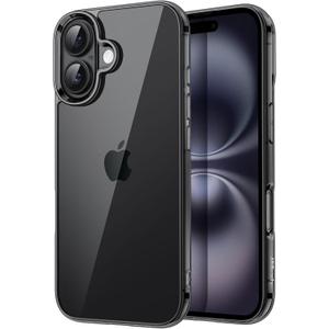 JETech Case for iPhone 16 6.1-Inch, Non-Yellowing Shockproof Phone Bumper Cover, Anti-Scratch Clear Back (Black)