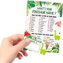 What is Your Dinosaur Name Game, Game Sign and 30 Cards, Dinosaur Birthday Party Sign for Boys and Girls, Holiday Activity, Kids Dinosaur Activity Cards, Dinosaur Activity Decoration Supplies