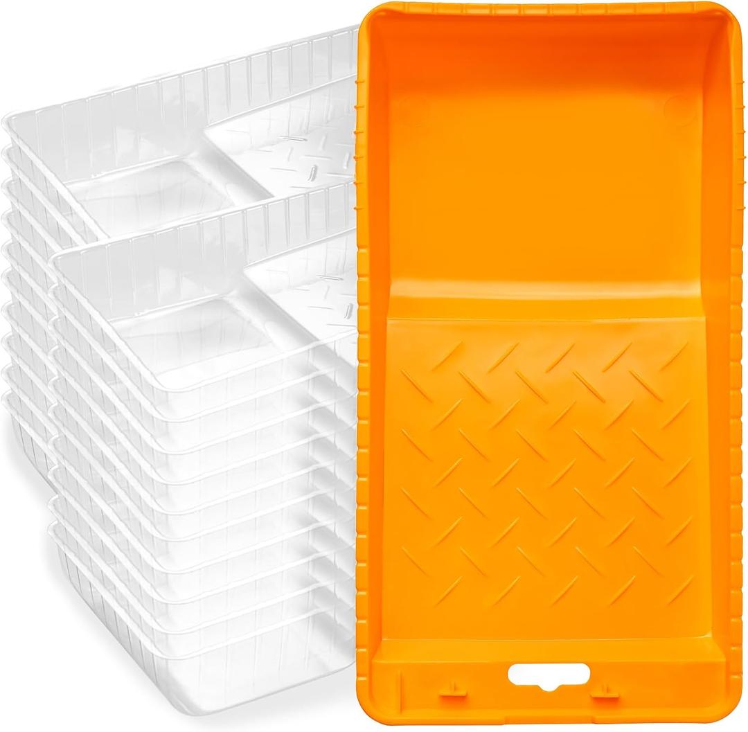Mister Rui 4 Inch Paint Tray Liners - 20 Disposable Paint Pan Liners with Plastic Paint Tray, Small Paint Trays for Roller Brushes, Ideal for Home Painting, Trim Work, and Touch-Ups (Orange)