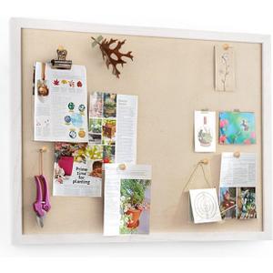 Miratino Large Bulletin Board 23x18 inch with Linen Cork Boards Wall Decor Hanging Pin Wood Framed Display Bulletin Cork Photo Picture Board Light for Room School Office 20-Pushpin Vintage White, 23"x18"-1 Pack