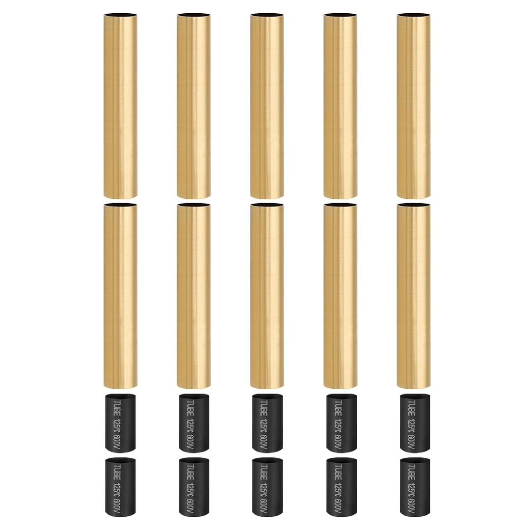 PATIKIL 5" Tall Candle Covers Sleeves, 10Pcs Metal E12 Chandelier Socket Sleeves with Insulation Heat Shrinkable Flame Retardant Tube Bulb Light Base Holder for Lamps, French Gold
