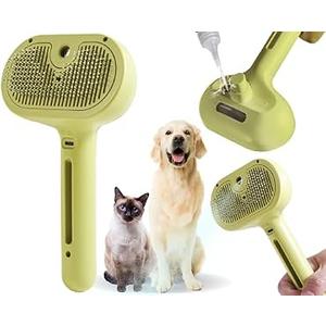 4 x Cat/Dog Grooming Brush with Steamer - Deshedding Brush for Pet Hair, Bath Brush with Water Spray and Hair Comb (Yellow)