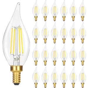 24-Pack Dimmable E12 LED Candelabra Bulbs, 40 Watt 5000K Daylight White LED Chandelier Light Bulbs, 4W 460 Lumen Vintage Flame Tip Candle Bulbs for lamp, Ceiling Fan, Home Decor 24-Pack Dimmable E12 LED Candelabra Bulbs, 40 Watt 5000K Daylight White LED Chandelier Light Bulbs, 4W 460 Lumen Vintage Flame Tip Candle Bulbs for lamp, Ceiling Fan, Home Decor