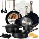 21Pcs Pots and Pans Set with Aluminum Lid, Nonstick Ti-Ceramic Cookware Sets, Induction Cookware Non Stick Cooking Set w/Frying Pans & Saucepans (PFOS, PFOA Free)-Black