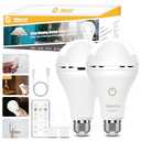 MagixPro Remote Rechargeable Light Bulbs, USB & Socket Charging, 1800mAh Battery, Dimmable LED Bulb for Hardwired & Non-wired Lamps Sconces, Touch + Remote Control, Wall Switch Compatible, 2 Pack (3000-6000k 2pk)