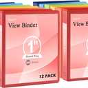 3-Ring Binder, 1 Inch Round Ring, Clear View Cover with 2 Inside Pockets, Assorted Colors, Holds 8.5 x 11 Inch Paper, 12 Count