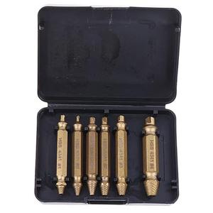 6PCS Stripped Screw Extractor Set, Titanium Coated Broken Bolt Extractor Kit, Easy Out Damaged Screw Removal Tools, 4341 HSS Reverse Drill Bits with Portable Case