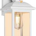 FUDESY Dusk to Dawn Sensor Outdoor Wall Lanterns, Exterior Wall Sconce Porch Light Fixture with E26 Socket 3000K LED Edison Filament Bulb Included, Anti Corrosion Plastic Materials, White