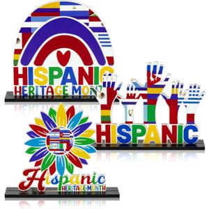 2 x Haooryx Hispanic Heritage Month Centerpieces - 3Pcs Latin American Celebrate Hispanic Heritage Month Wooden Centerpieces Decorations Table Topper Sign Decor Party Favor Decoration Supplies Photo Props