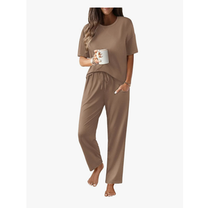 JiniGolla Women's Pajamas Sets Soft Short Sleeve Top and Long Pants 2 Piece Loungwear with Pocket XL