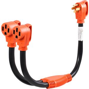 VEVOR Y Splitter Adapter Cord, 50 Amp NEMA 14-50, 4 Prong 240V Splitter for RV and EV, NEMA 14-50P to Dual 14-50R Outlets with Grip Handle, Heavy Duty 6/3+8/1 STW Wire, Outdoor RV Power Extension Cord