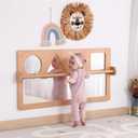 Baby Early Learning Shatter-Resistant Safety Mirrors w/Pull Up Bar, Infants Exploration Set, Toddlers Montessori Classroom Furniture for Daycare, Preschool and Nursery (Natural, Standard) (22.8"L x 45.6"W)