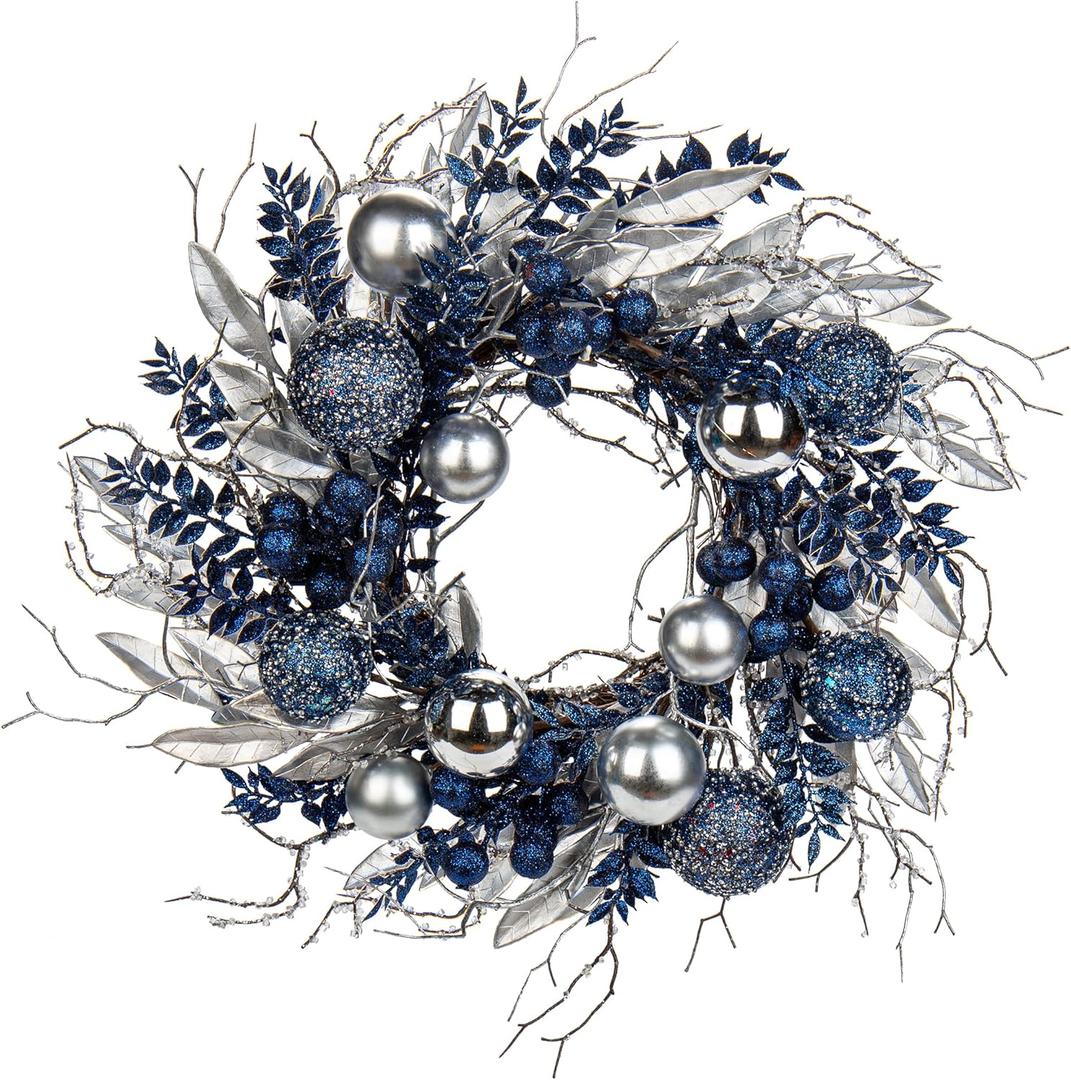 16 in. Unlit Christmas Wreath Bronze Door Wreath Handcrafted with Artificial Eucalyptus Berries Ornaments for Farmhouse Holiday Thanksgiving Christmas Decoration (Brown)