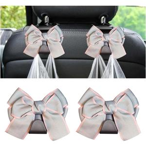 Mandark 2PCS Car Seat Headrest Hooks, Cute Bow Vehicle Hooks for Purses and Bags, Automotive Purse Hook Hanger Interior Decoration Accessories, Universal for SUV, Sedan, Truck (Gray Line)