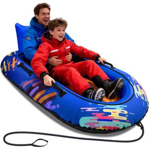 Snow Tube for Adults 2 Person, Heavy-Duty Inflatable Snow Sled with 600D Fabric Cover, Backrest, Tow Rope & Reinforced Handles, Hyperzoo Winter TobogganIdeal for Family & Friends