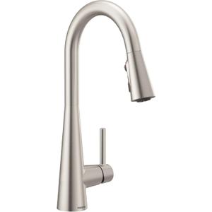 Moen Sleek Spot Resist Stainless One-Handle, Single-Hole Pulldown Kitchen Faucet with PowerBoost Technology for Faster Water Flow, Modern Kitchen Sink Faucet with Pulldown Sprayer, 7864SRS