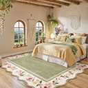Lahome Scalloped Rug Green Living Room Rugs 8x10,Non-Slip Soft Bedroom Rugs Stain Resistant, Floral Bedroom Rug 8x10 Under Bed Carpet for Nursery Playroom Dining Room Ariele