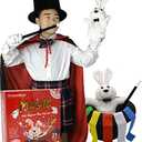 BrilliantMagic Kids Magician Role Play Set Contains Magic Top Hat Magic Wand Rabbit Puppet Color Ribbons Gloves(Model:BMM006) (S)