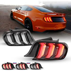 WOLFSTORM LED Tail Light Fit for 2015 2016 2017 2018 2019 2020 2021 2022 Ford Mustang Replacement Tail Lamps Turn Signal Light Rear Lamps Running Light Black Housing, Clear Lens (Clear Lens)
