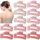 12 Pcs Pink Medium Hair Claw Clips for Women, 3.5 Inch Matte Square Jaw Clips, Strong Hold Non-Slip Hair Clips for Thick and Thin Hair