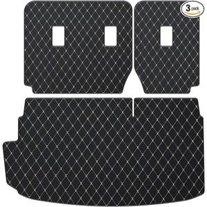 Trunk Mat & Backrest Mat for 2020-2025 Ford Explorer 6&7 Seats - Custom Fit PU Leather Cargo Liner and Rear Backrest Protector - All Weather Anti-Slip Waterproof Cargo Mats (Black Diamond)