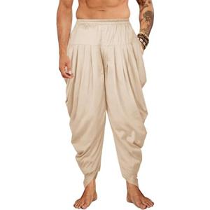 PASLTER Mens Kaftan Linen Cotton Pants Casual Kurta Elastic Waist Harem Baggy Yoga Pants Loose Fit Boho Hippie Trousers L