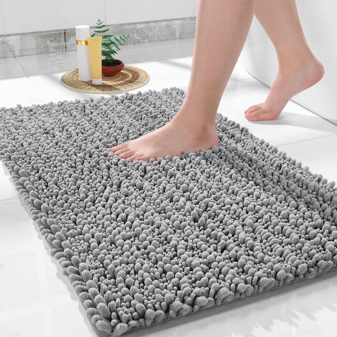 Yimobra Bathroom Rugs Non Slip Washable 32x20 Inch - Ultra Soft Absorbent Chenille Bath Mat, Quick Dry Shaggy Floor Carpet for Tub Shower, Gray Home Decor Accessories (Grey)