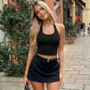 Ekouaer Women Halter Top Slim Stretchy Ribbed Knit Camisole Crop Black+White S