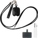 Leather Case for AirPods 1st/2nd Generation - Cute Travel-Friendly Protective Cover with Adjustable Neck Strap, Snap Lock & Shockproof Design for Women Men (Black)