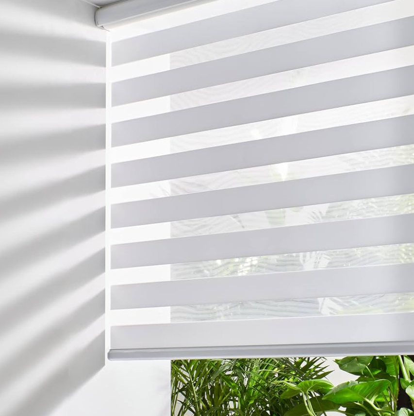 Persilux Cordless Zebra Blinds for Windows Free-Stop Roller Windows Shades (35" W X 64" H, White) Dual Layer Light Control for Day and Night, Light Filtering Sheer Shades for Home, Bedroom