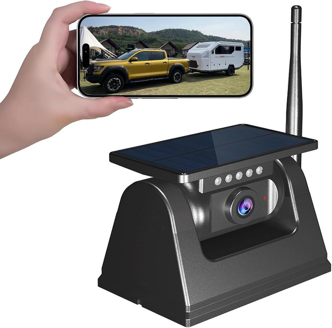 WiFi Magnetic Solar Wireless Backup Camera, 10000mAh Rechargeable 1080P Rear View Camera for Truck RV Trailer Camper Car, Night Vision IP67 Waterproof, App for Phone iOS Android