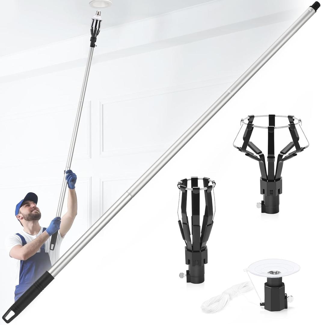 12FT Light Bulb Changer for High Ceilings, Light Bulb Changer with Baskets and Suction Cup, Light Bulb Removal Tool with Pole